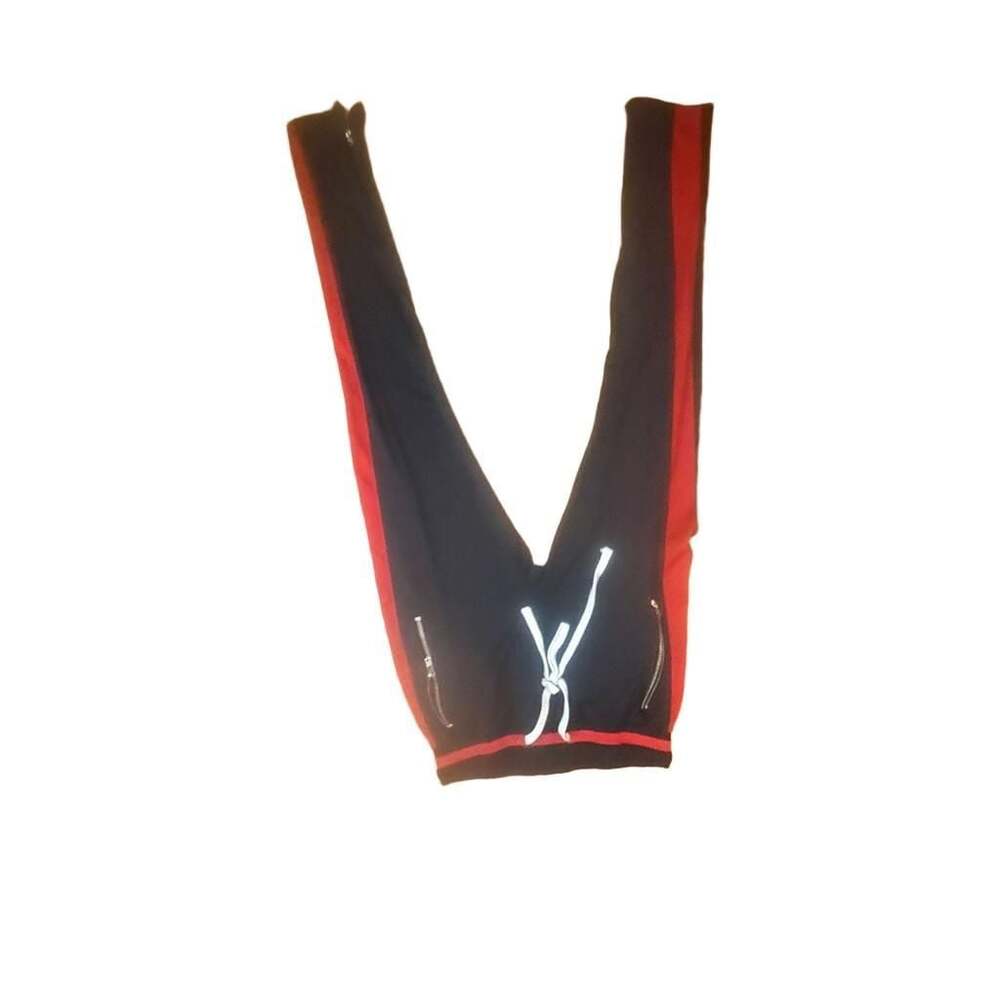 mnml Black and Red Track Jogger Pants with Side Zippers